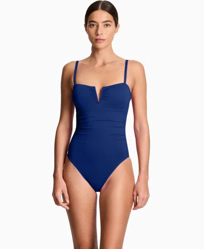 Ralph Lauren Women's V-wire One-piece Swimsuit In Blue