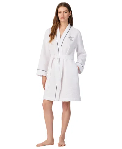 Ralph Lauren Women's Waffle-knit Long-sleeve Kimono Robe In White