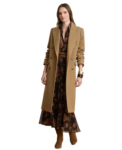Ralph Lauren Double-breasted Herringbone Coat In Brown/tan Multi In Animal Print