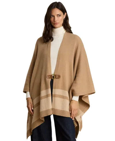 Ralph Lauren Women's Wool-cashmere Two-tone Buckle-trim Poncho In Brown