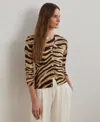 Ralph Lauren Zebra-print Linen-cotton Cardigan In Brown