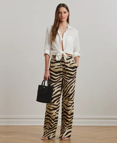 Ralph Lauren Women's Zebra-print Linen Wide-leg Pants