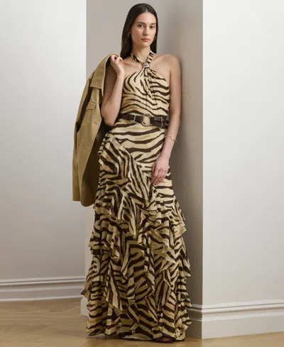 Ralph Lauren Women's Zebra-print Ruffle-trim Georgette Gown