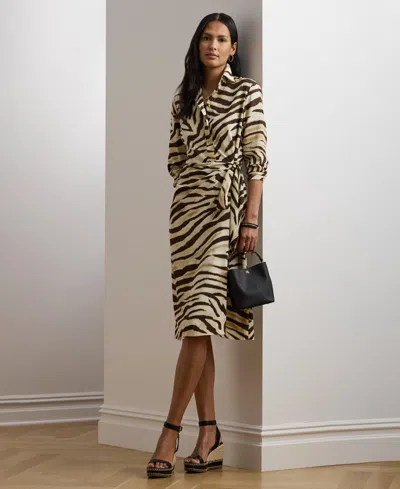 RALPH LAUREN WOMEN'S ZEBRA-PRINT TIE-FRONT CREPE SHIRTDRESS