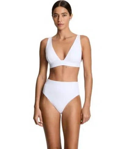 Ralph Lauren Womens Banded Tall V Neck Swim Top Banded High Waist Swim Bottoms In White