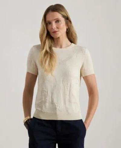 Ralph Lauren Womens Belting Motif Short Sleeve Sweater In Neutral