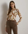 Ralph Lauren Womens Belting Print Cotton Long Sleeve Tee P Xs Xxl In Multi
