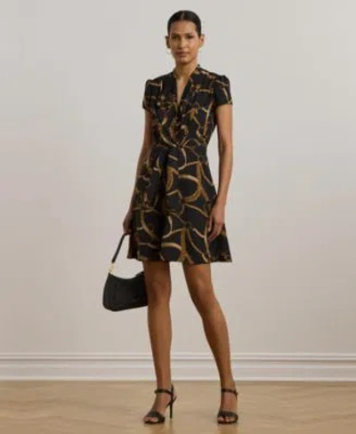 Ralph Lauren Womens Belting Print Crepe Tie Front Dress 0 14p