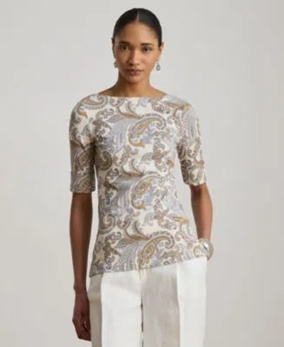 Ralph Lauren Womens Boat Neck Short Sleeve Blouse In Multi