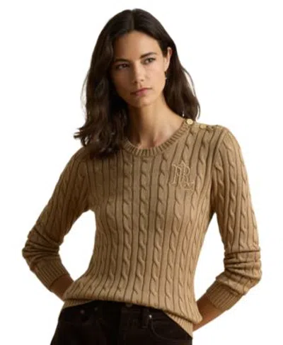 Ralph Lauren Womens Button Trim Cable Knit Sweater In Brown