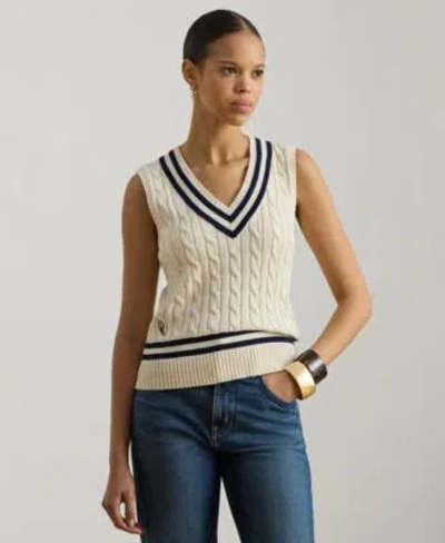 Ralph Lauren Womens Cable Knit Cricket V Neck Sweater Vest In Metallic