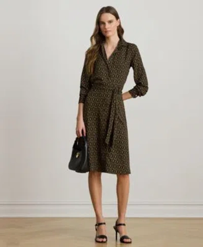 Ralph Lauren Womens Chain Print Crepe Shirtdress 0p 18 In Multi