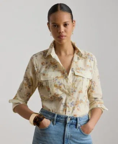 Ralph Lauren Classic Fit Floral Cotton Voile Shirt In Cream Multi In Neutral