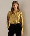 Ralph Lauren Womens Classic Fit Metallic Chiffon Shirt P Xs Xxl In Yellow