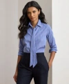 Ralph Lauren Womens Classic Fit Striped Tie Neck Shirt 0p 18 In Multi