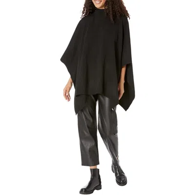 Ralph Lauren Womens Convertible Mock Neck Ribbed Trim Poncho Sweater In Black