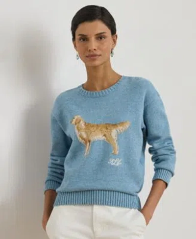 Ralph Lauren Womens Cotton Dog Sweater In Blue