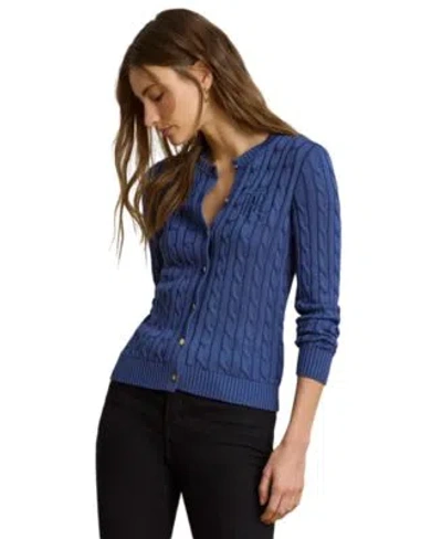 Ralph Lauren Womens Crewneck Buttoned Placket Cardigan Sweater In Blue