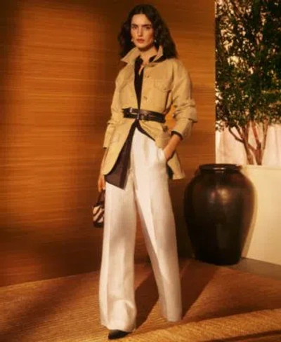 Ralph Lauren Womens Double Faced Field Jacket Shadow Stripe Dobby Shirt Twill Wide Leg Pants