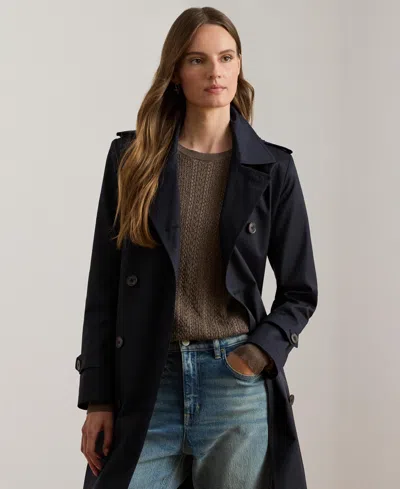 Ralph Lauren Womens Double-breasted Belted Trench Coat In Dark Navy
