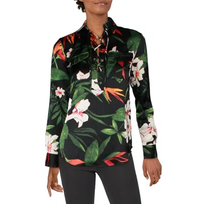 Ralph Lauren Womens Floral Print Long Sleeve Button-down Top In Black