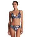 Ralph Lauren Womens Floral Print V Neck Bikini Top Hipster Bottoms In Black