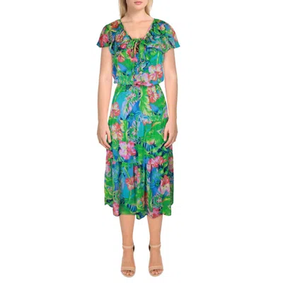Ralph Lauren Womens Floral Ruffle Sleeve Midi Dress In Green