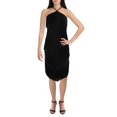 Ralph Lauren Womens Fringe Chiffon Halter Dress In Black