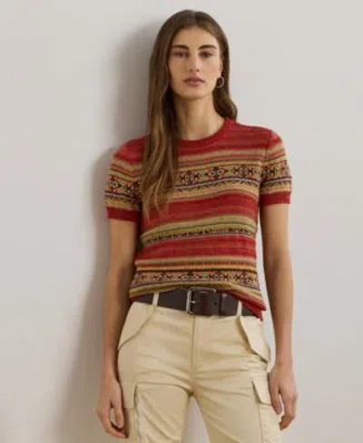 Ralph Lauren Womens Geo Striped Short Sleeve Sweater P Xs 3x In Multi