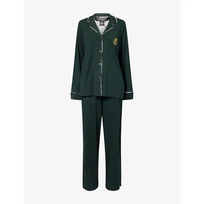 Ralph Lauren Womens Green Logo-embroidery Long-sleeve Cotton-jersey Pyjama Set