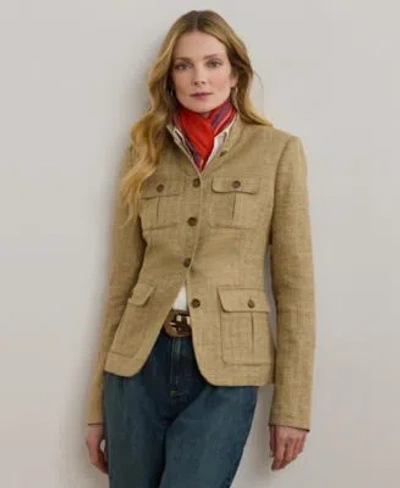 Ralph Lauren Womens Herringbone Linen Jacket 0 14p In Green