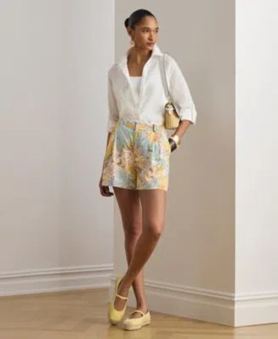 Ralph Lauren Womens High Rise Floral Pleated Shorts In Neutral