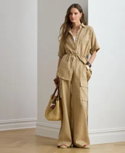 Ralph Lauren Womens High Rise Wide Leg Cargo Pants In Brown