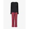 Ralph Lauren Womens Red Plaid Crew Plaid Long-sleeve Fleece Pyjama Set Xs In Black