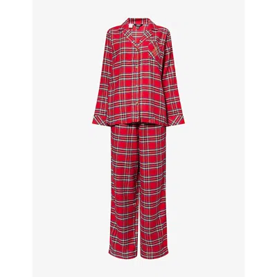 Ralph Lauren Womens Red Plaid Embroidered-logo Check Cotton-blend Pyjama Set