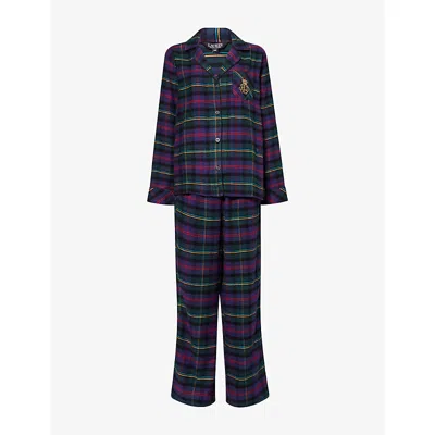 Ralph Lauren Womens Multi Plaid Embroidered-logo Check Cotton-blend Pyjama Set