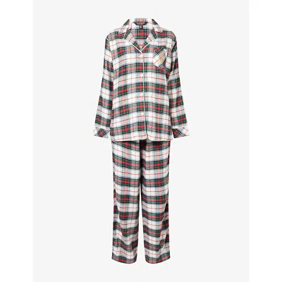 Ralph Lauren Womens Cream Plaid Embroidered-logo Check Cotton-blend Pyjama Set In White