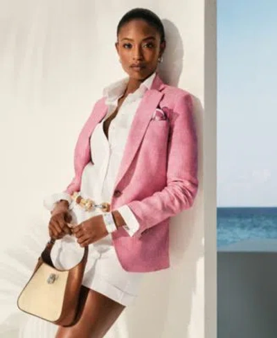 Ralph Lauren Womens Linen Herringbone Blazer Pleated Double Faced Cotton Shorts In White