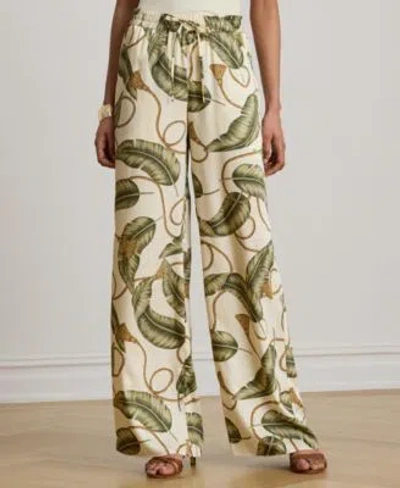 Ralph Lauren Womens Mid Rise Rope Print Twill Wide Leg Pants In Multi
