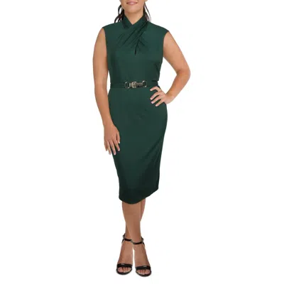 Ralph Lauren Womens Mock Neck Cap Seeves Midi Dress In Green