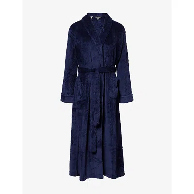 Ralph Lauren Womens Navy Logo Embroidery Soft Long Fleece Robe In Blue
