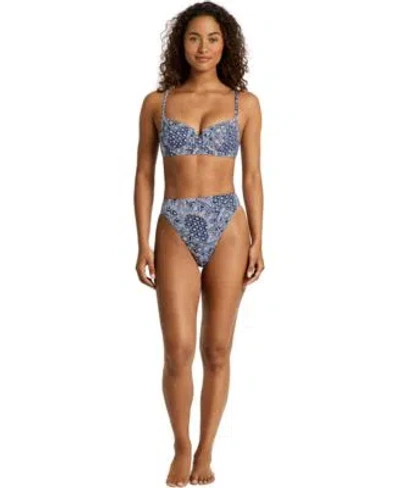 Ralph Lauren Womens Notch Printed Swim Top High Leg Swim Bottoms In Blue