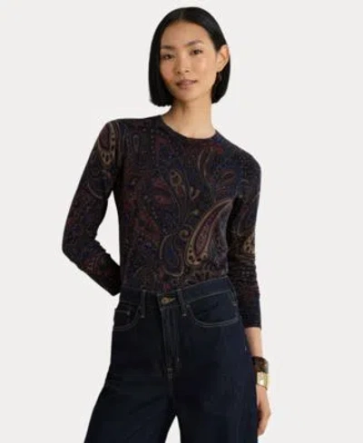 Ralph Lauren Womens Paisley Cotton Modal Blend Slim Fit Sweater In Blue
