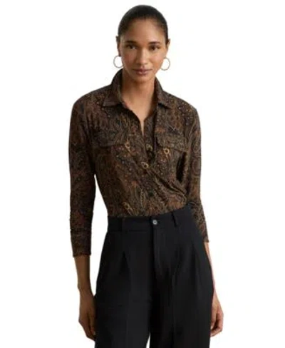 Ralph Lauren Womens Paisley Stretch Jersey Shirt In Black Multi