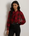 Ralph Lauren Womens Plaid Tie Neck Blouse P Xs Xxl In Red