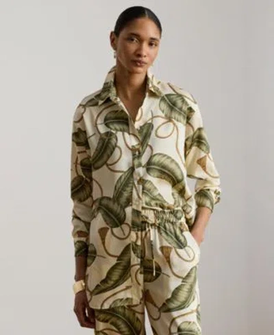 Ralph Lauren Womens Point Collar Rope Print Twill Shirt In Green