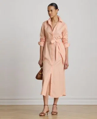 Ralph Lauren Womens Point Collar Striped End On End Shirt Dress In Pink