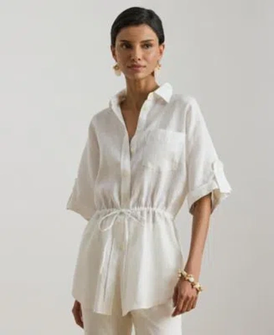 Ralph Lauren Womens Point Collar Tunic Shirt In White