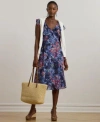Ralph Lauren Petite Print Ruffle-trim Georgette Midi Dress In Blue