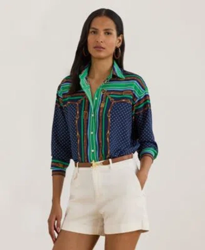 Ralph Lauren Womens Relaxed Fit Belting Polka Dot Shirt In Multi